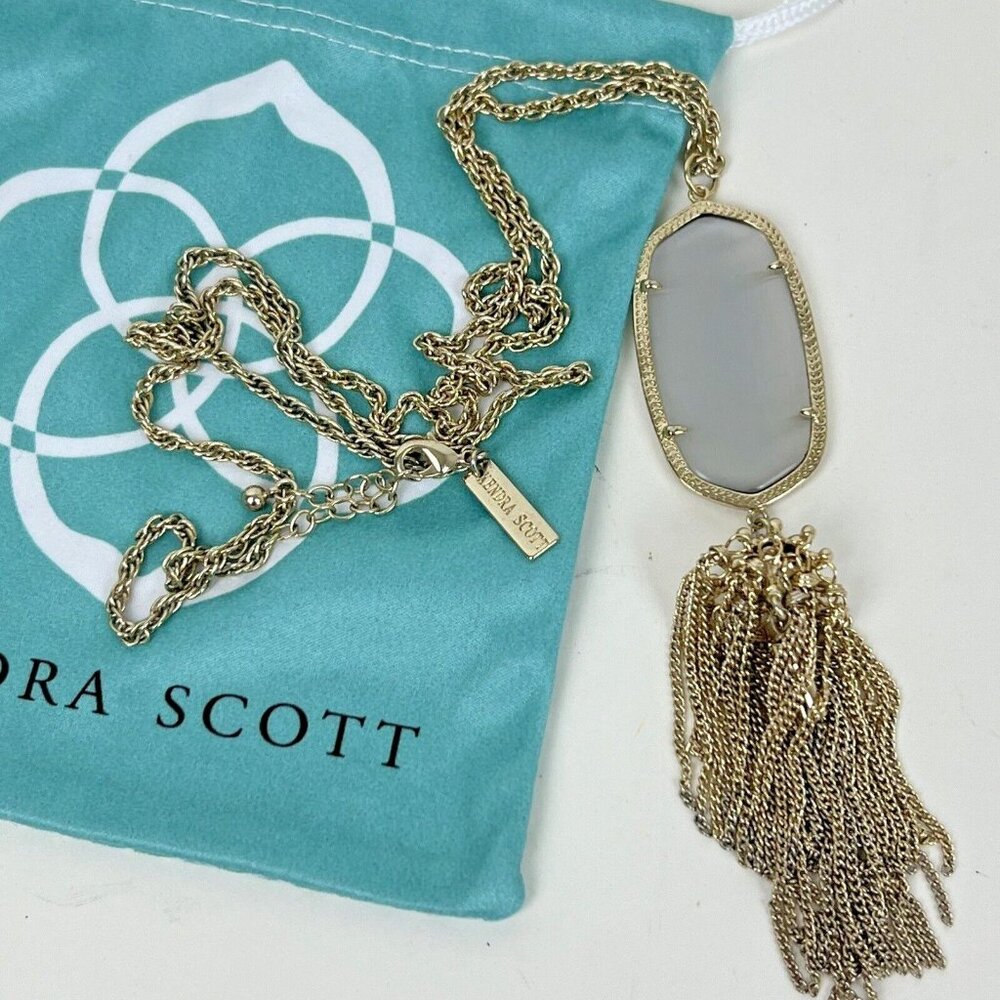 Kendra Scott Rayne Smoky Quartz Long Tassel Pendant Necklace Gold Tone